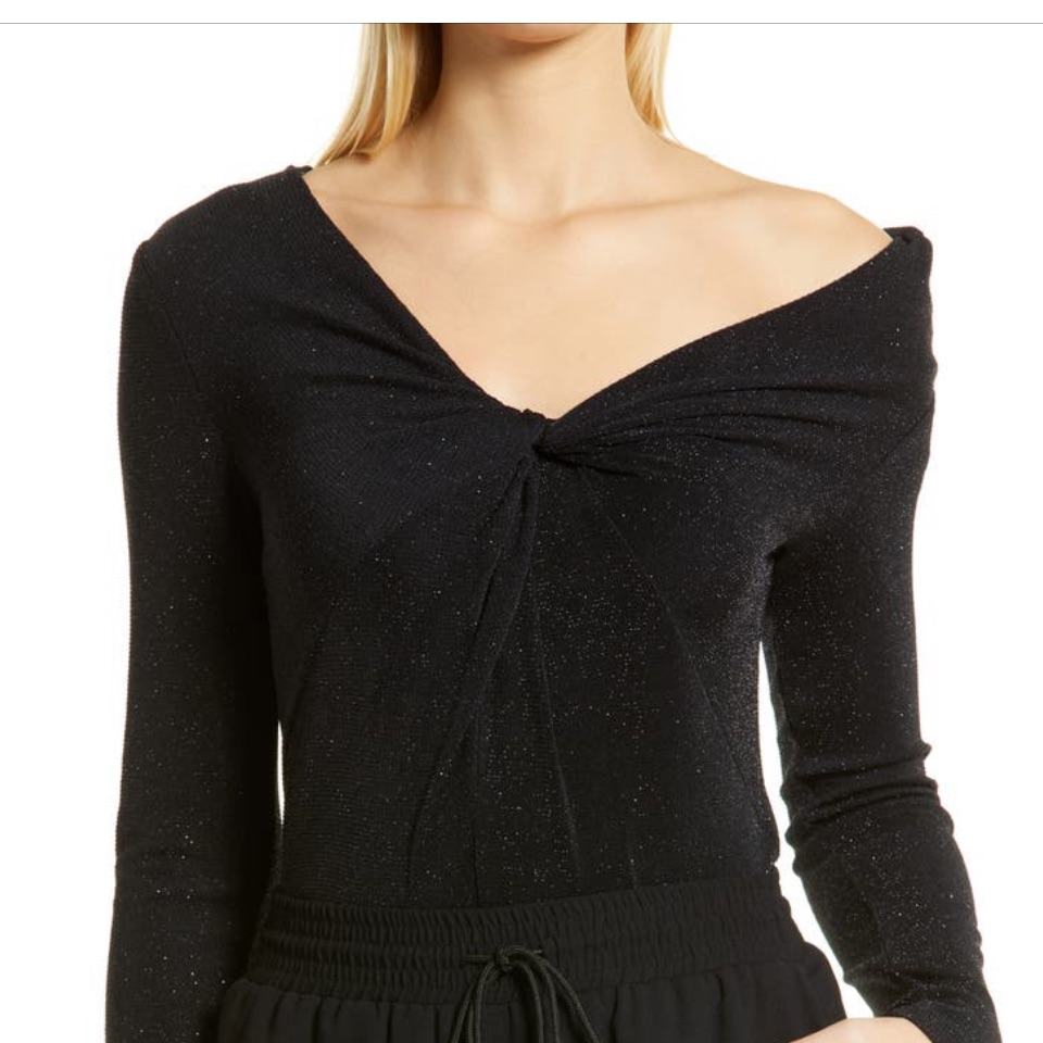 Halogen Twist Neck Sparkle Knit Top M